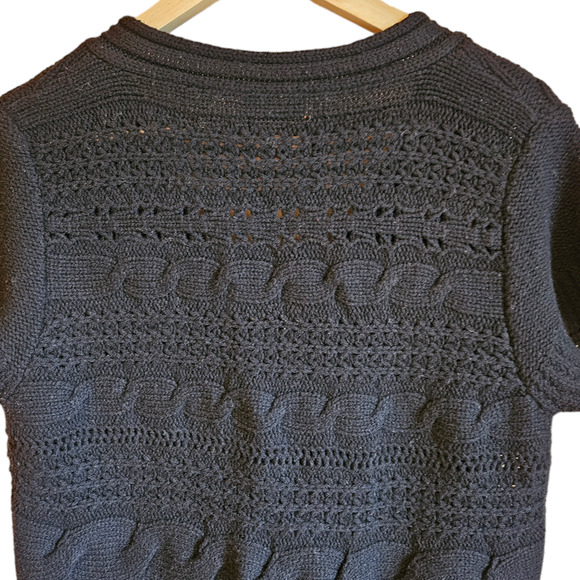 Garnet Hill Short Sleeve Cartigan Sweater Lambswool Black Women's Large - Picture 8 of 8